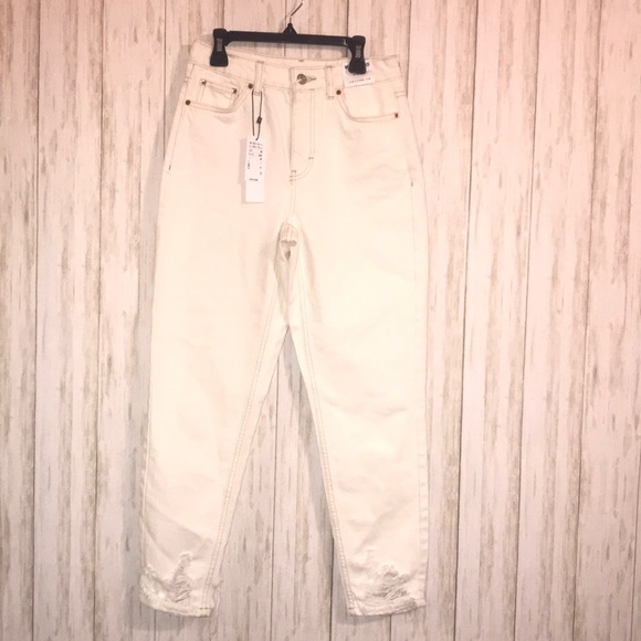 Topshop Denim - Topshop Moto Ripped Off-White Mom Jeans